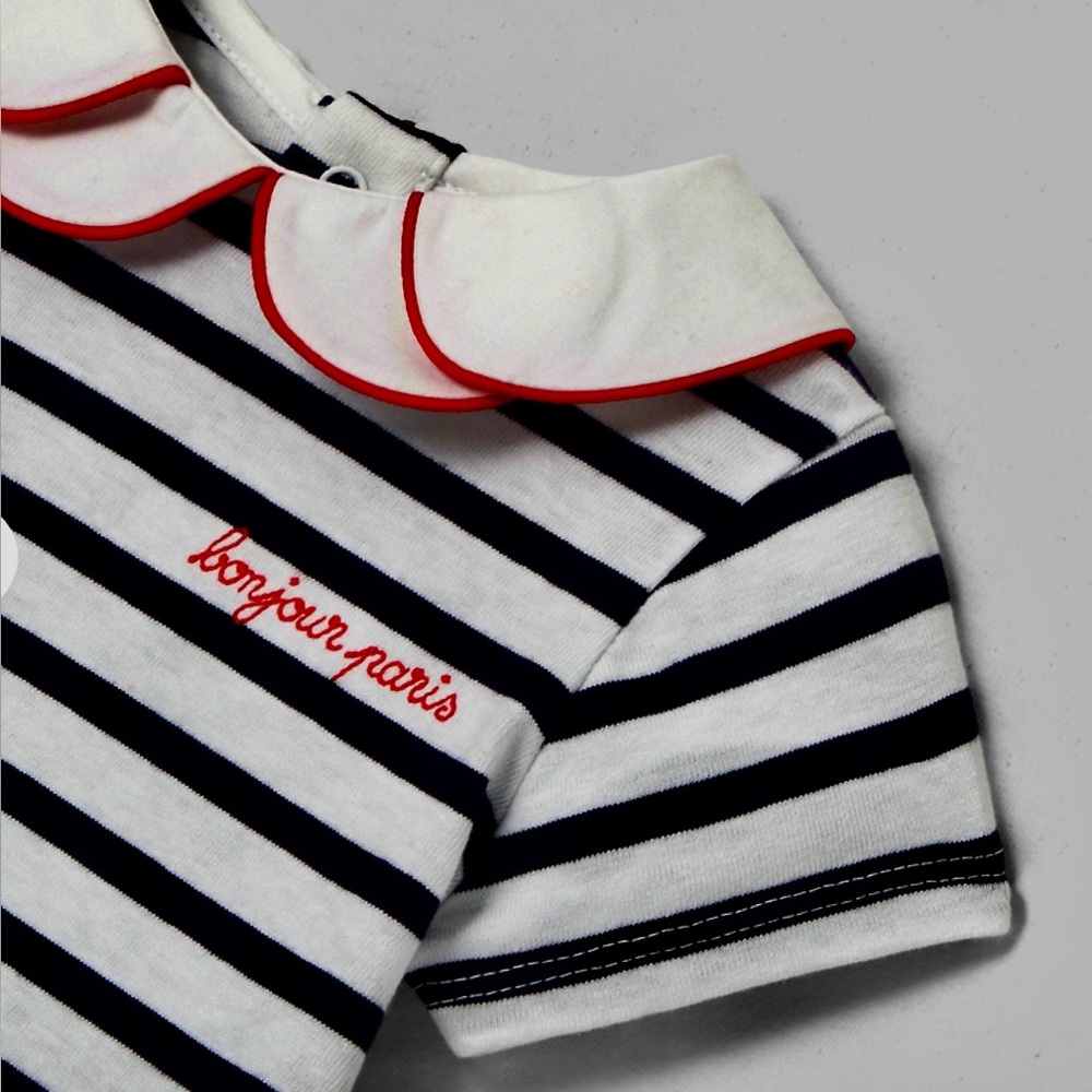 Jacadi paris stripped dress with red Peter Pan Collar